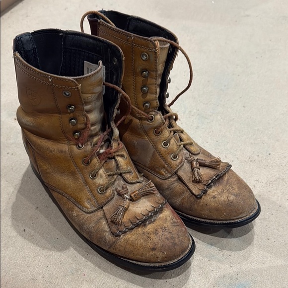 Ariat Brown Lace Up Boots with Durable Soles- worn - Picture 1 of 6